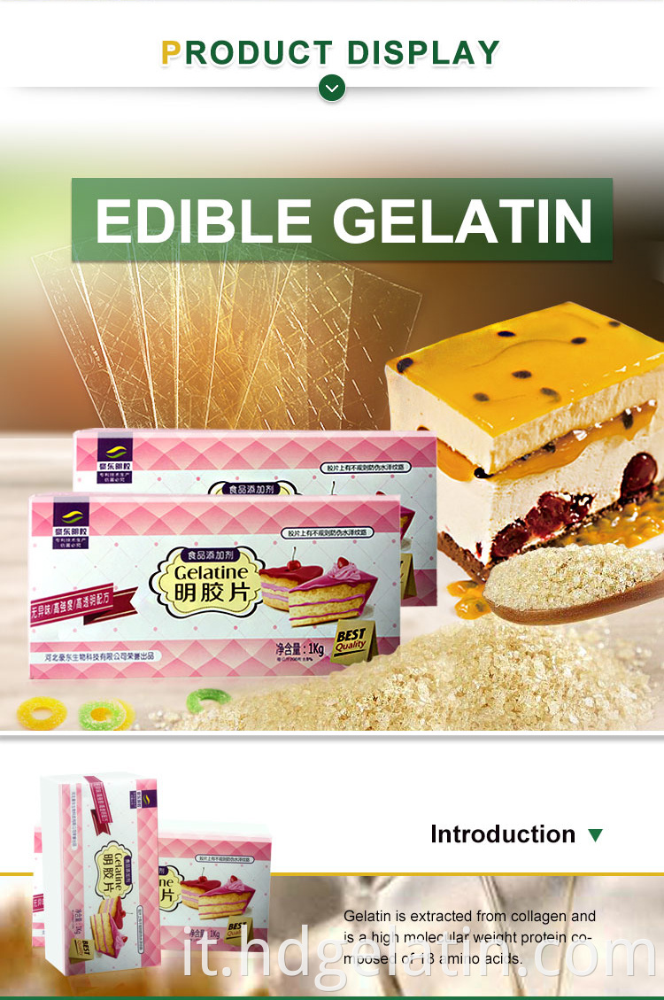 Foglia di gelatina bovina a halal di alta qualità/fogli di gelatina per gelatina per gelatina/panetteria